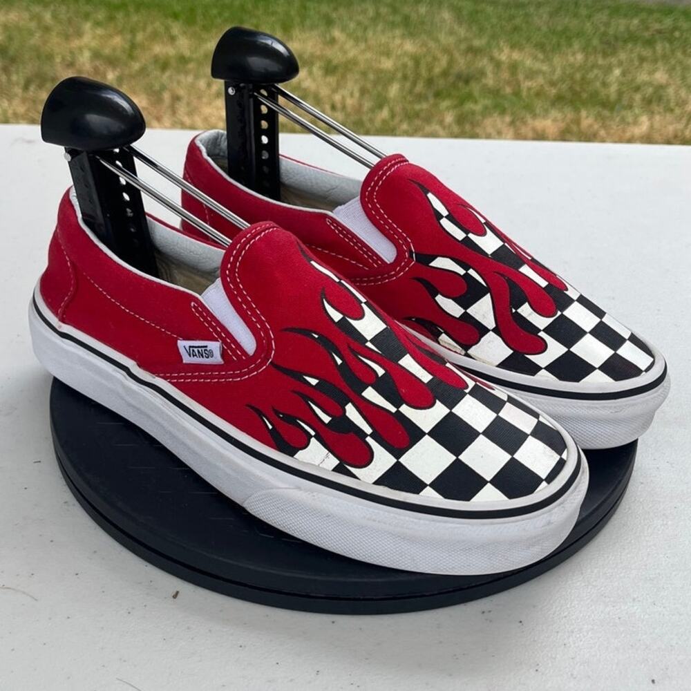 Unisex Vans Checker Flame VN0A38F7RX5 Canvas Skate Athletic Sneaker M5.5/W7 Red - Picture 3 of 6
